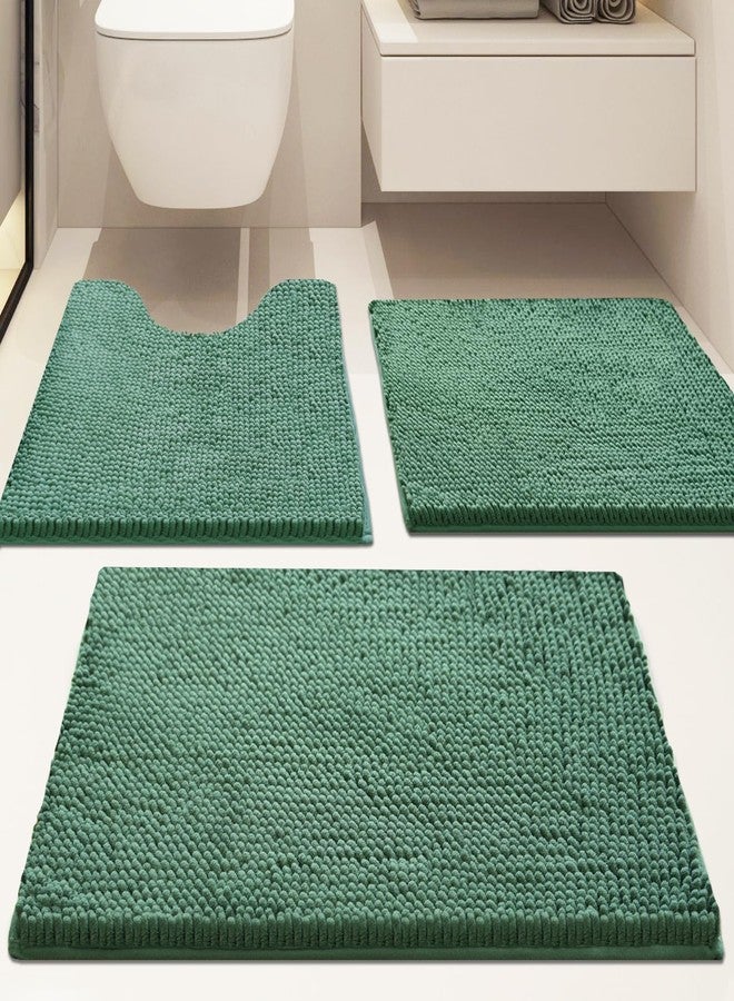 Flotstiga Bathroom Rugs Sets 3 Piece Non Slip,Bath Rugs with PVC Backing Bath Carpet,Bathroom Rug Washable,Absorbent,Plush Carpet Mats,Bath Mats for Bedroom, Kitchen,Tub,Home Decor Dark Green - Image 3